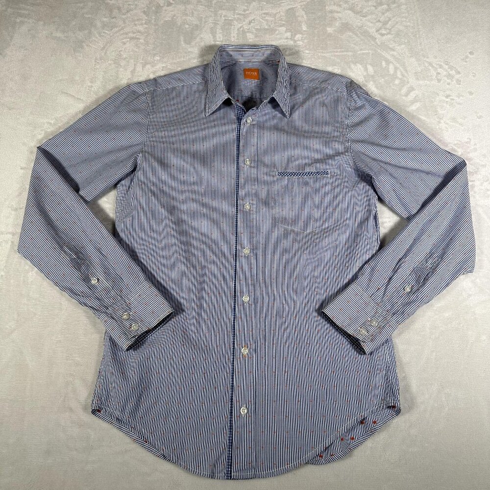 Boss Orange Shirt Men S Striped Long Sleeve Single Pocket Cotton Hugo Boss
